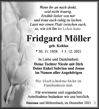 Traueranzeige von Fridgard Möller von Südthüringer Presse