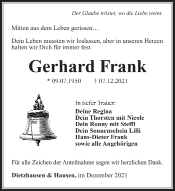 Traueranzeige von Gerhard Frank von Südthüringer Presse
