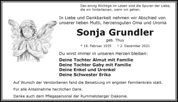 Traueranzeige von Sonja Grundler von Frankenpost