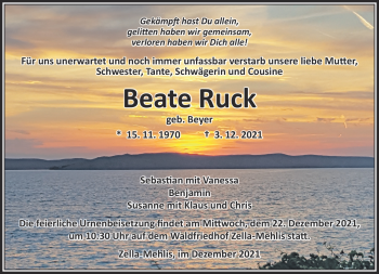 Traueranzeige von Beate Ruck von Südthüringer Presse