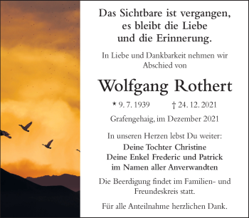 Traueranzeige von Wolfgang Rothert von Frankenpost