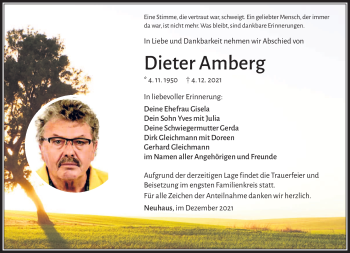 Traueranzeige von Dieter Amberg von Südthüringer Presse