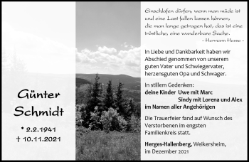 Traueranzeige von Günter Schmidt von Südthüringer Presse