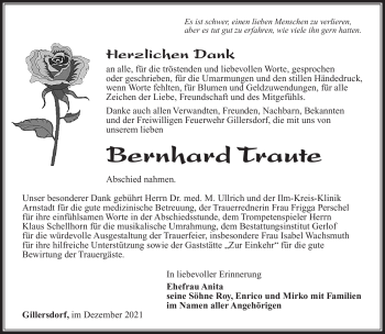 Traueranzeige von Bernhard Traute von Südthüringer Presse