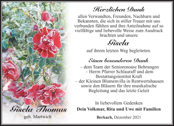 Traueranzeige von Gisela Thomas von Südthüringer Presse