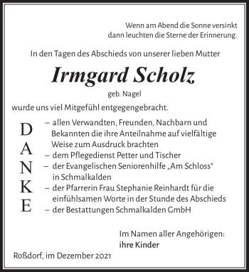 Traueranzeige von Irmgard Scholz von Südthüringer Presse