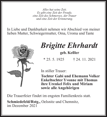 Traueranzeige von Brigitte Erhard von Südthüringer Presse