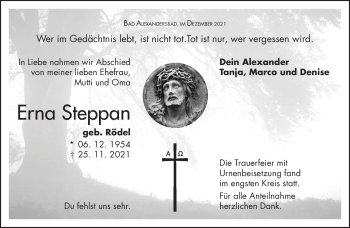 Traueranzeige von Erna Steppan von Frankenpost