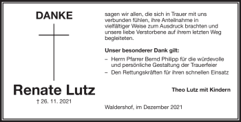 Traueranzeige von Renate Lutz von Frankenpost