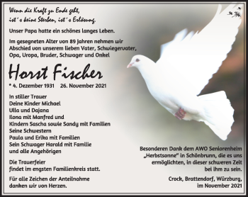 Traueranzeige von Horst Fischer von Südthüringer Presse