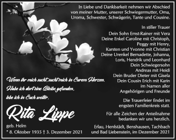 Traueranzeige von Rita Lippe von Südthüringer Presse