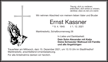 Traueranzeige von Ernst Kassner von Frankenpost