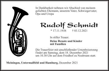 Traueranzeige von Rudolf Schmidt von Südthüringer Presse