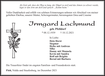Traueranzeige von Irmgard Lachmund von Südthüringer Presse