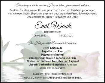 Traueranzeige von Emil Wank von Neue Presse Coburg