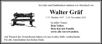 Traueranzeige von Walter Gräf von Frankenpost