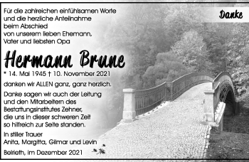 Traueranzeige von Hermann Brune von Südthüringer Presse