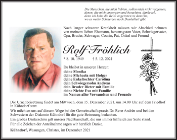 Traueranzeige von Rolf Fröhlich von Südthüringer Presse