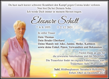 Traueranzeige von Eleonore Schott von Südthüringer Presse