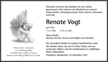 Traueranzeige von Renate Vogt von Südthüringer Presse
