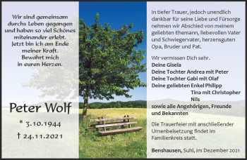 Traueranzeige von Peter Wolf von Südthüringer Presse