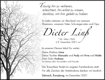 Traueranzeige von Dieter Linß von Südthüringer Presse