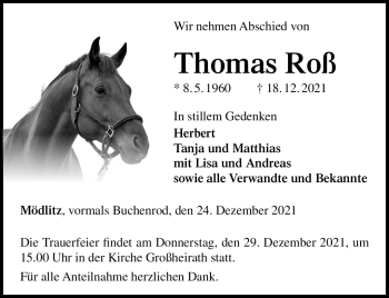 Traueranzeige von Thomas Roß von Neue Presse Coburg