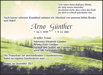 Traueranzeige von Arno Günther von Südthüringer Presse