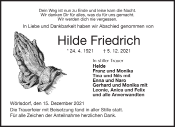 Traueranzeige von Hilde Friedrich von Neue Presse Coburg