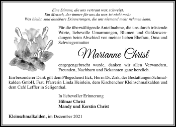 Traueranzeige von Marianne Christ von Südthüringer Presse