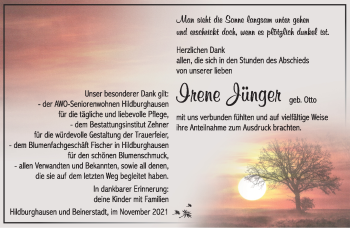 Traueranzeige von Irene Jünger von Südthüringer Presse