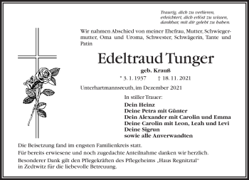 Traueranzeige von Edeltraud Tunger von Frankenpost