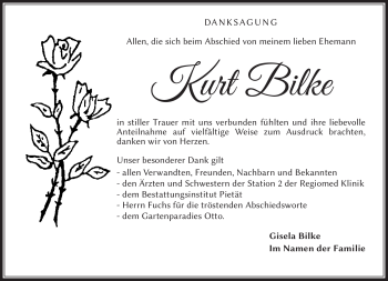 Traueranzeige von Kurt Bilke von Südthüringer Presse