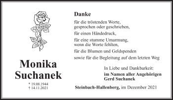 Traueranzeige von Monika Suchanek von Südthüringer Presse