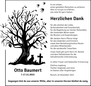 Traueranzeige von Otto Baumert von Südthüringer Presse