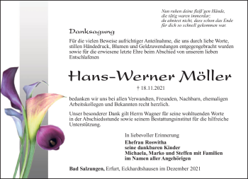 Traueranzeige von Hans-Werner Möller von Südthüringer Presse