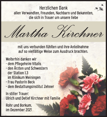 Traueranzeige von Martha Kirchner von Südthüringer Presse