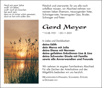 Traueranzeige von Gerd Meyer von Südthüringer Presse