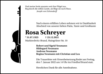 Traueranzeige von Rosa Schreyer von Frankenpost