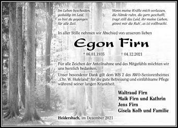 Traueranzeige von Egon Finn von Südthüringer Presse