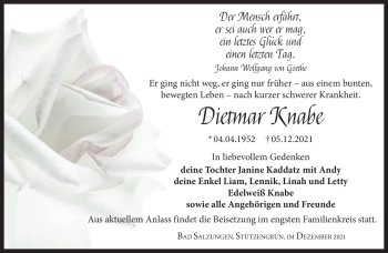 Traueranzeige von Dietmar Knabe von Südthüringer Presse