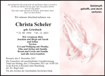 Traueranzeige von Christa Scheler von Neue Presse Coburg