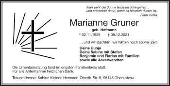 Traueranzeige von Marianne Gruner von Frankenpost