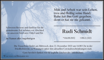 Traueranzeige von Rudi Schmidt von Südthüringer Presse