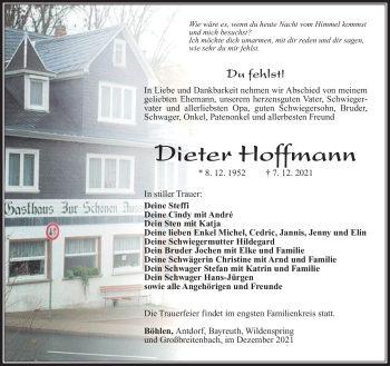 Traueranzeige von Dieter Hoffmann von Südthüringer Presse