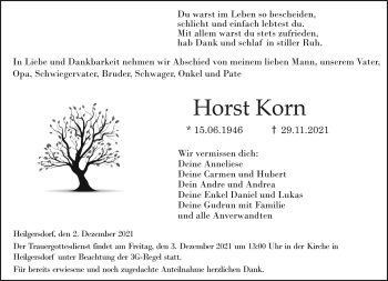 Traueranzeige von Horst Korn von Neue Presse Coburg