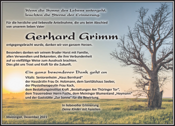 Traueranzeige von Gerhard Grimm von Südthüringer Presse