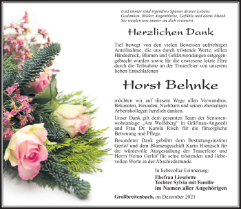 Traueranzeige von Horst Behnke von Südthüringer Presse