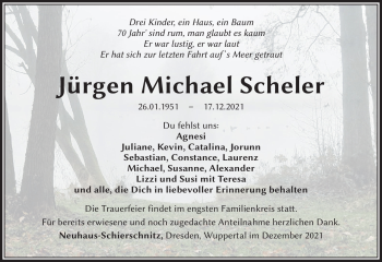 Traueranzeige von Jürgen Michael Scheler von Südthüringer Presse