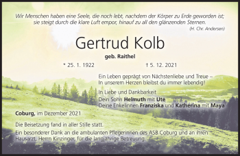 Traueranzeige von Gertrud Kolb von Neue Presse Coburg